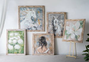 35.4x47.2x1.2" Hand-Painted White Horse Artwork