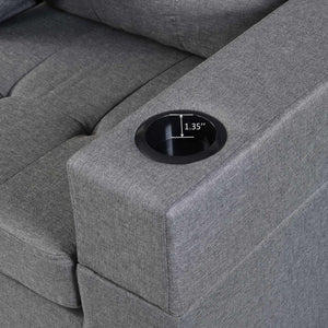 Modern Sectional Sofa Set with L Shape Chaise Lounge and Cup Holders
