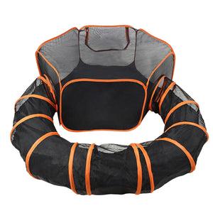 2 In 1 Foldable Pet Play Tent with Tunnel Pet Cage Tent Pet Enclosures Playground Indoor Outdoor with Carry Bag for Dog Cat Rabbit