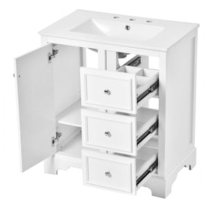 Bathroom Vanity With Sink, Modern Elegant Bathroom Storage Cabinet With 3 Drawers And Adjustable Shelves, Freestanding Vanity Set With Mirror Cabinet, Single Sink Bathroom Vanity