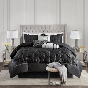 7 Piece Tufted Comforter Set Black King