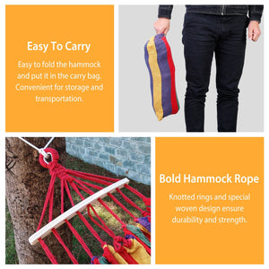 Double Hammock 2 Person Canvas Hanging Hammock Swing Bed with Carrying Bag Hold 330LBS for Camping Travel Beach