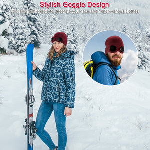 Unisex Knit Beanie Hat with Goggle Chunky Winter Warm Hat Skull Cap 4 Colors