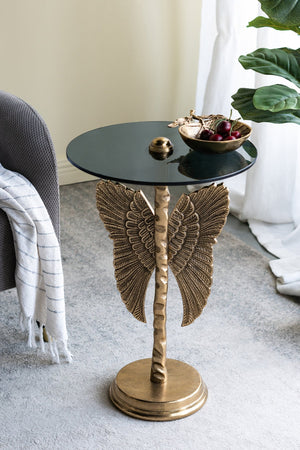 15.5x15.5x24" Round Top Accent Table With Angel Wings