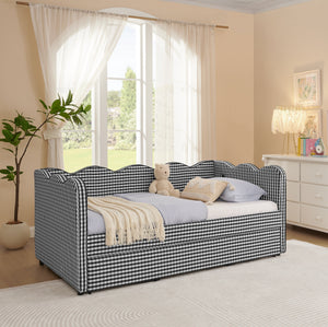 Cozy Gingham Daybed with Trundle Twin Size Sofa Bed