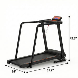 Home Fitness Treadmill With Extended Handrails, Portable Foldable Design - Black / Orange