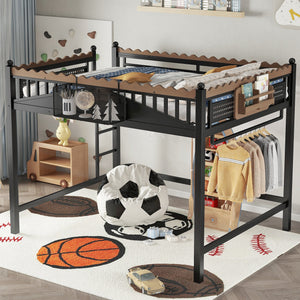 Queen Size Loft Bed with Ladders and Storage