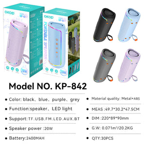 KP-842 Portable Bluetooth Speaker TF Card Support Subwoofer Ambient Light Compact Size Long Battery Life High Volume Best Seller