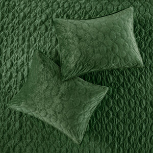 3 Piece Velvet Quilt Set Green Full/Queen