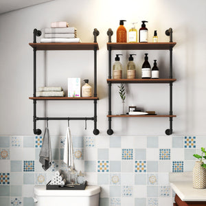 Industrial Pipe Shelf 3-Tier and 2-Tier Wall Mounted Shelves