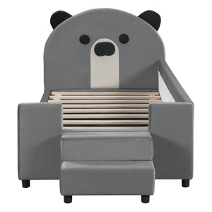 Upholstered Daybed With Bear Shaped Headboard, Hydraulic System And Breathable Fence