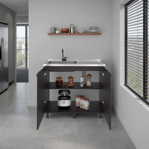 Alatna Freestanding Utility Base Cabinet with Stainless Steel Countertop and Faucet