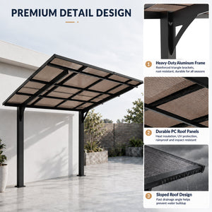 8x8FT Outdoor Carport with Galvanized Steel Frame and Sloped PC Roof