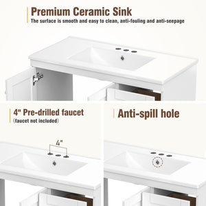Shaker Free Standing Bathroom Vanity Cabinet & Sink, Soft Close Drawers, Soft Close Doors