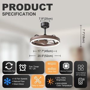 20.5" Rustic LED Ceiling Fan with Remote & APP Control