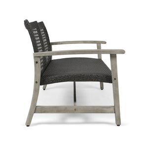 Hampton Outdoor Wood and Wicker Loveseat - Gray