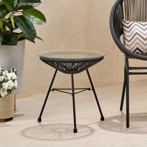 Nusa Modern Rattan Side Table With Tempered Glass Top
