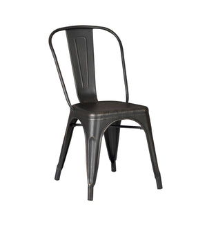 Set of 4 Stackable Metal Dining Chairs, Modern Industrial Slat Back