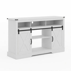 Farmhouse TV Stand With Sliding Barn Doors & Adjustable Storage