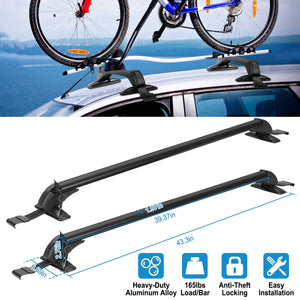 2PCS Universal 110cm/43-inch Car Roof Rack Cross Bar w/ Anti-Theft Lock Adjustable Window Frame for bike kayak cargo luggage