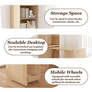 Stretchable Office Desk With Storage Shelves And Mobile Wheels