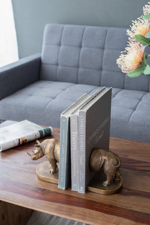Set of 2 Rhino Bronze Bookends