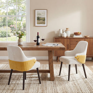 Indoor Dining Chair Set of 2 with Sturdy Frame - Beige / Yellow