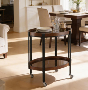 Oval 2 Shelf Dark Kitchen Cart