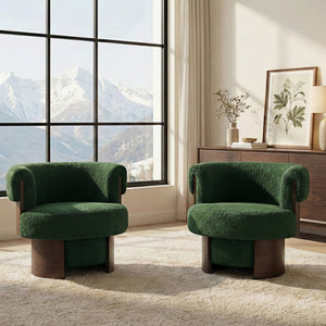 Modern 32" Wide Curved Sculptural Swivel Barrel Chairs - Set of 2