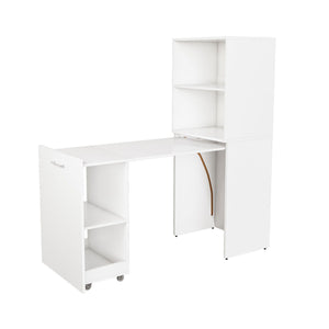 Stretchable Office Desk With Storage Shelves And Mobile Wheels