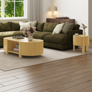 Round Fluted Side Table with Storage