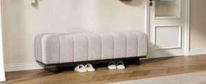 Indoor Dining Bench in Oatmeal Chenille Fabric with Rubber Wood Legs