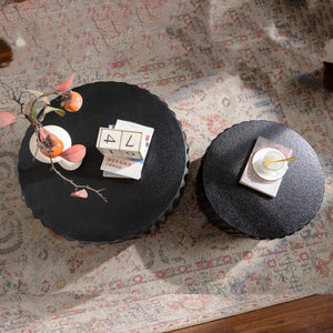 Black Scalloped Round Coffee Table Set