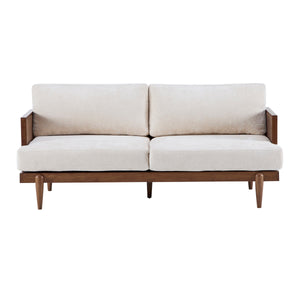EMIR 72" Square Arm 3-Seater Boucle Sofa with Cane Rattan and Wooden Frame