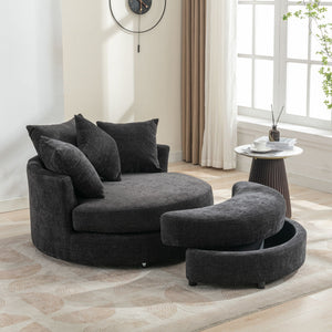 360° Swivel Accent Barrel Chair With Storage Ottoman & 4 Pillows, Modern Leisure Chair Round Accent For Living Room