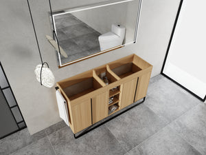 60-Inch Freestanding Bathroom Cabinet with Soft Close Doors & Open Storage