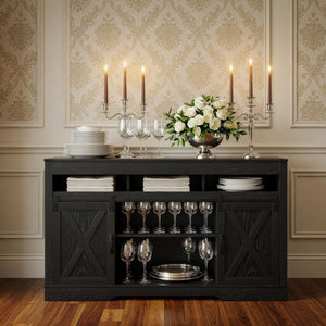 Farmhouse TV Stand With Sliding Barn Doors & Adjustable Storage