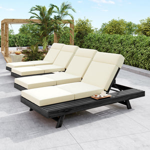 Lounge Chaise Set with Headrest, Acacia Wood