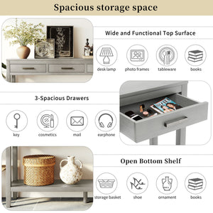 U_STYLE 59.1'' Farmhouse Entryway Table with 3 Drawers