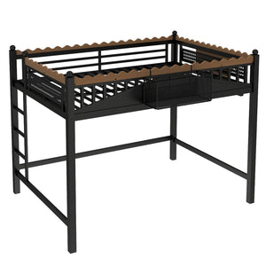 Full Size Loft Bed with Ladders and Storage Shelves