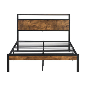 Metal Platform Bed Frame With Wooden Headboard And Footboard With USB Liner, No Box Spring Needed, Under Bed Storage
