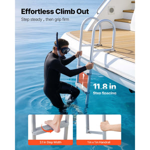 Removable Dock Ladder, 5 Steps, Aluminum Alloy Pontoon Boat Swim Ladder
