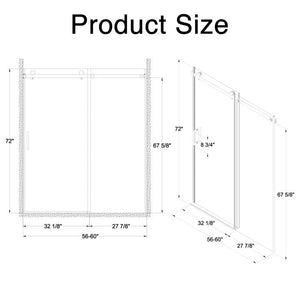 Frameless Sliding Shower Door - 56-60"W x 72"H