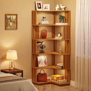 6 Tier Corner Bookshelf, L-Shaped Freestanding Shelf With Anti Drop Panels