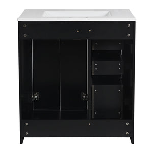 Ceramic Sink Combo, Freestanding Vanity Set With 3 Drawers & Soft Closing Doors