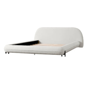 Queen Size Upholstered Bed Frame with Boucle Fabric and Steel Legs