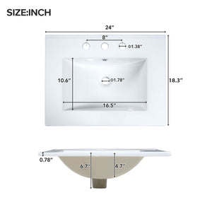 Bathroom Vanity With Ceramic Sink, Soft Close Doors, Flip Drawer, Double Layer Door Shelves