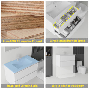 30 Inch Floating Bathroom Vanity with Sink, Soft-Close Drawer, Ceramic Sink, Plywood