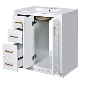 Ceramic Sink Combo, Freestanding Vanity Set With 3 Drawers & Soft Closing Doors