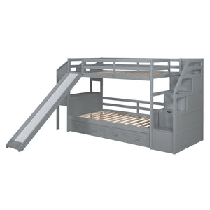 Bunk Bed With Storage Staircase, Slide, Desk, Drawers, And Shelves